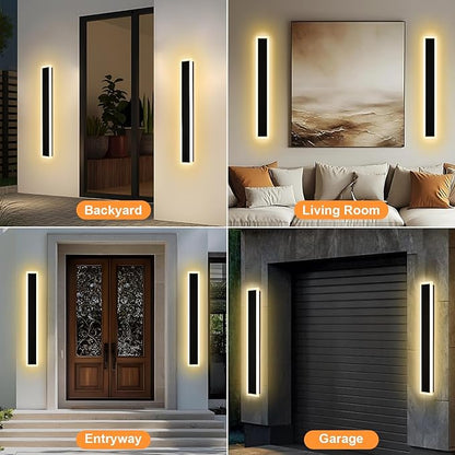 2 Pack 40In Black LED Outdoor Wall Lights Exterior Garage Lights, 3000K-6000K Dimmable Modern LED Linear Wall Sconce IP65 Waterproof Long Outdoor Wall-Mount Lighting Fixture for House Porch