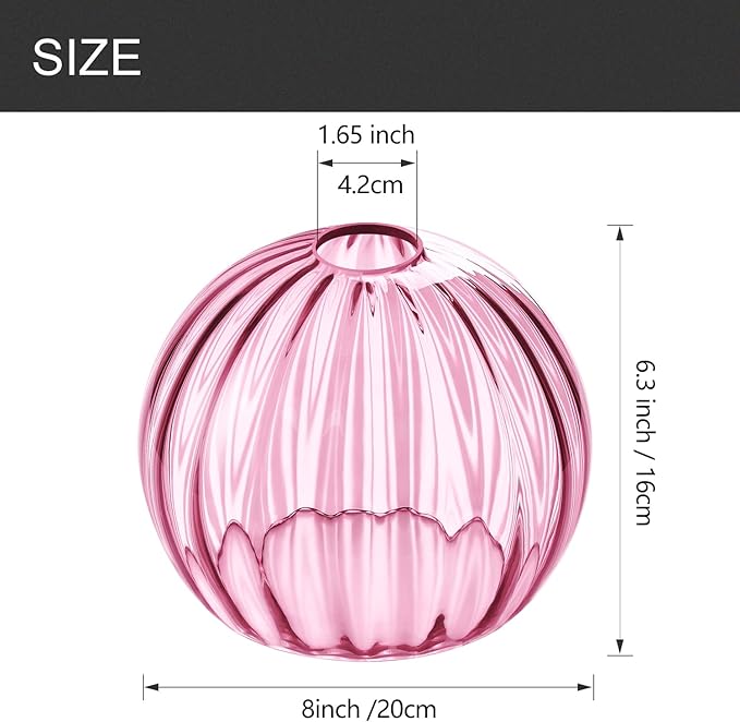Clear Glass Shade,Replacement Globe & Cover for Lighting Fixture, 8" Diameter, Replacement with 1.65 Inch Fitter for Wall Lamps Chandeliers or Ceiling Light (2, 8Inch - Pink Glass)