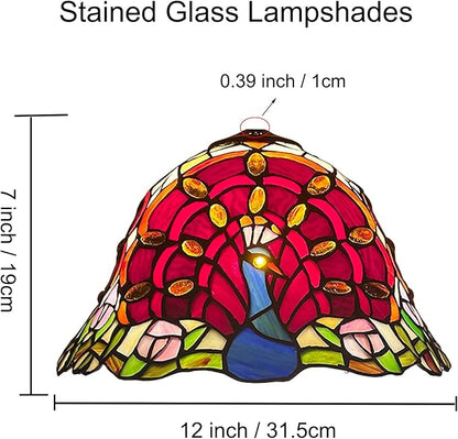 12 Inch Red Blue Peacock Lamp Shade Replacement, Only Tiffany Style Stained Glass Lampshades, Retro Bird Light Cover for Bedside Reading Lamp Kitchen Lamp Study Lamp Desk Lamp,Red