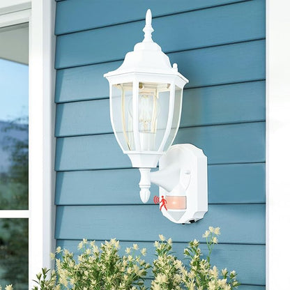 Porch Lights Outdoor Motion Sensor Wall Sconce Anti-Rust Aluminum, Exterior Outdoor Wall Lights Dusk to Dawn Porch Light Fixture Wall Mount for House Outside Patio 2Pack White
