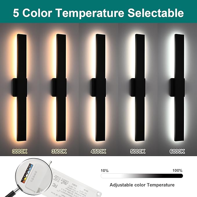 2 Pack Modern Outdoor Long Wall Lights Fixture,40 inch Outdoor LED Wall Sconce Light, Outside Wall Led Linear Lights,Exterior Lighting Fixtures for Garage,Porch,Patio,Front Door