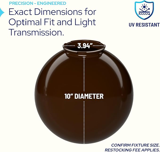 KASTLITE 10" White Acrylic Lamp Post Globe | Smooth Textured with 3.94" Twist Lock Neck | Manufactured in the USA