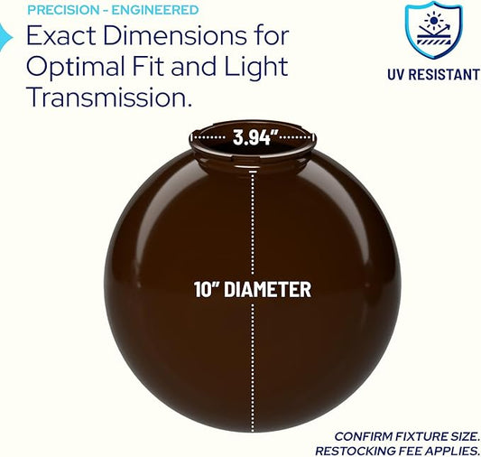 KASTLITE 10" White Acrylic Lamp Post Globe | Smooth Textured with 3.94" Twist Lock Neck | Manufactured in the USA