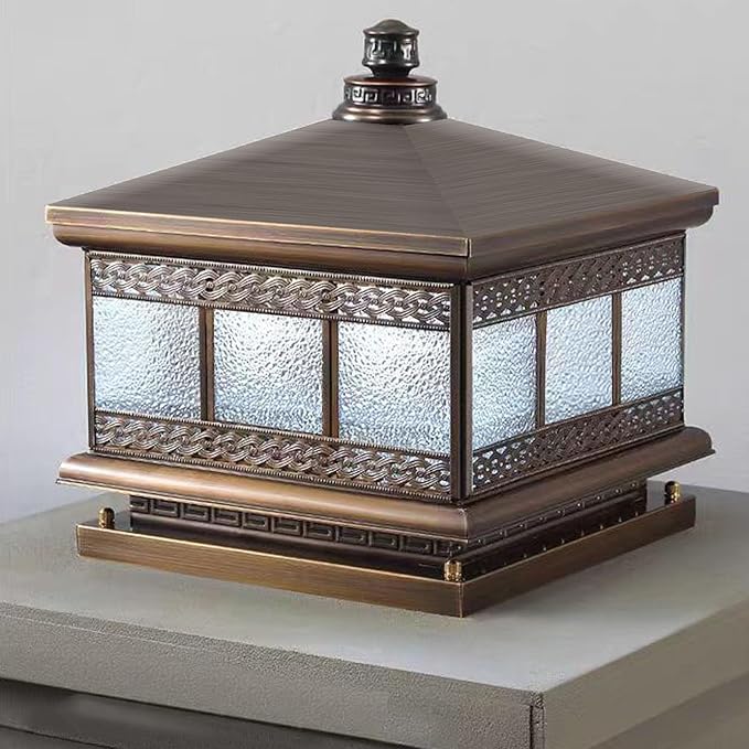 All Copper Steel Glass Outdoor Post lights, Waterproof Pillar Light, Vintage Patio Lawn Column Lamp,outdoor column lights,Deck Lights, Lantern Fence Lamp Fixture E26 Base (Diamond glass, 10X10IN)