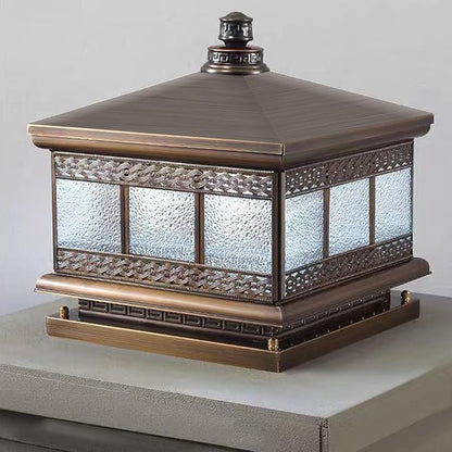 All Copper Steel Glass Outdoor Post lights, Waterproof Pillar Light, Vintage Patio Lawn Column Lamp,outdoor column lights,Deck Lights, Lantern Fence Lamp Fixture E26 Base (Diamond glass, 10X10IN)