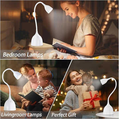 Desk Lamp for College Dorm Room - LED Reading Light - Small Adjustable Flexible Gooseneck Table Lamp - Eye-Caring Desk Lamp for Home Office Study Lamp, White