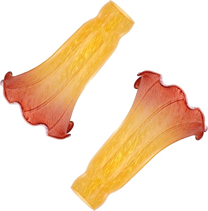 Lily Flower Glass Lampshade Replacement, 2 Pack,Tulip Style Table Floor Lamp Shade Replacement 4.2" x 4.2" x 6.7" (Yellow Tea Color)