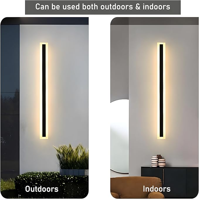 2Pack 31.5inch Long Outdoor Modern LED Wall Light,24W Waterproof IP65 Warm White 110V led Wall Mount Lighting Fixture Rectangular Black Wall Lights Elegant Frosted White Acrylic Anti Rust