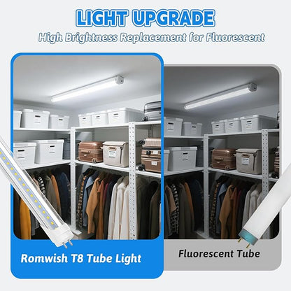 Romwish 36 Inch T8 LED Tube Light, 14W(30W Equiv.), 1600LM, 5000K Daylight, Type A+B Plug & Play or Ballast Bypass, F25T8 Fluorescent Replacement, Double-Ended Power, Under Cabinet Light, 8 Pack