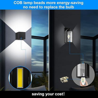 ledmo 20W High Power Modern Outdoor Wall Sconce Light Creative Adjustable Beam Square Up and Down Exterior Wall Lights Fixture Anti-Rust Aluminum IP65 6000K 1800LM Black for Patio Garage House 4 Pack