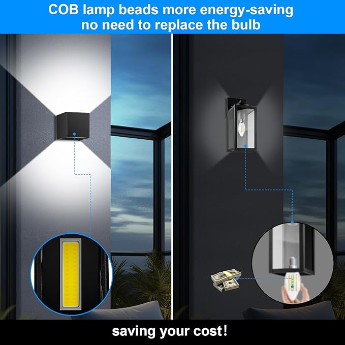 ledmo LED Up and Down Outdoor Wall Lights 20W Anti-Rust Adjustable Modern Wall Sconces Exterior Light Fixture Waterproof 6000K Black Porch Lighting for Patio Yard Garage Wall Mount Lighting 2 Pack