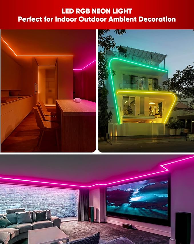 Shine Decor LED RGB Neon Rope Lights AC 120V, Expandable & Cuttable Bright Strip Lighting with Remote, Dimmable Color Changing, ETL Cold-Resistant & IP65 Waterproof for in&Outdoor, 10x20mm, 16.4FT