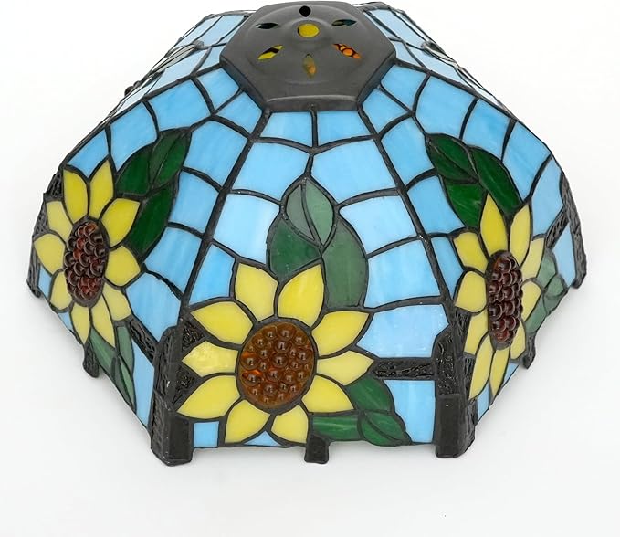 Tiffany Style Lamp Shade, 12 Inch Stained Glass Lamp Shade Replacement Vintage Blue Sunflower Lamp Cover Accessories Fit for Table Lamp Pendant Light Ceiling Light