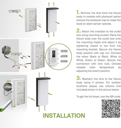 ASD LED 24" Outdoor Wall Light, Front Door House Sconce | 3CCT, Dimmable, Waterproof, ETL Listed | 30W 2600LM 3000-5000K 100-277V | Exterior Patio Lighting Fixture, Porch Lamp | Black, 4 Pack