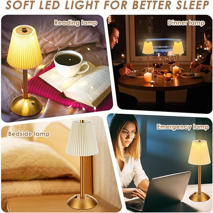 Liliful 2 Pcs Cordless Table Lamp Rechargeable Touch LED Small Gold Portable Battery Operated USB-c Desk Lamp 3 Color Dimmable for Bedroom Living Room Dining (Gold,Beige Cloth Style)
