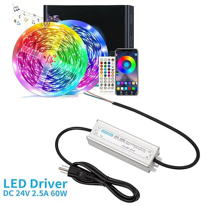 LED Driver 24V 60W Waterproof Switching Power Supply AC 90-240V to DC 24V 2.5A Low Voltage Transformer IP67 Converter Suitable for Indoor and Outdoor LED Strip Lights and Light Strings