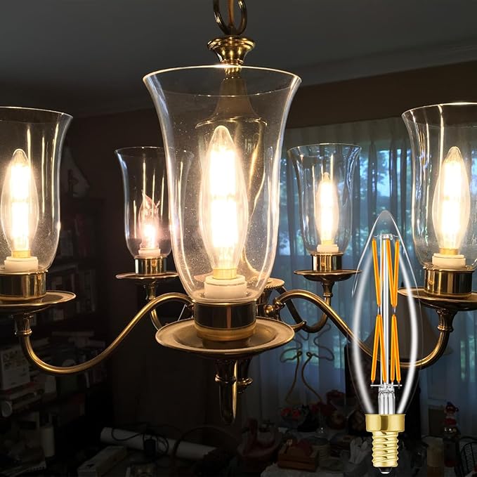 E12 LED Bulb 8W,100 watt Equivalent, Dimmable Candelabra Led Light Bulbs,Chandelier Light Bulbs 2700K Warm White,850lm Edison Bulb 4.85In,4-Pack.