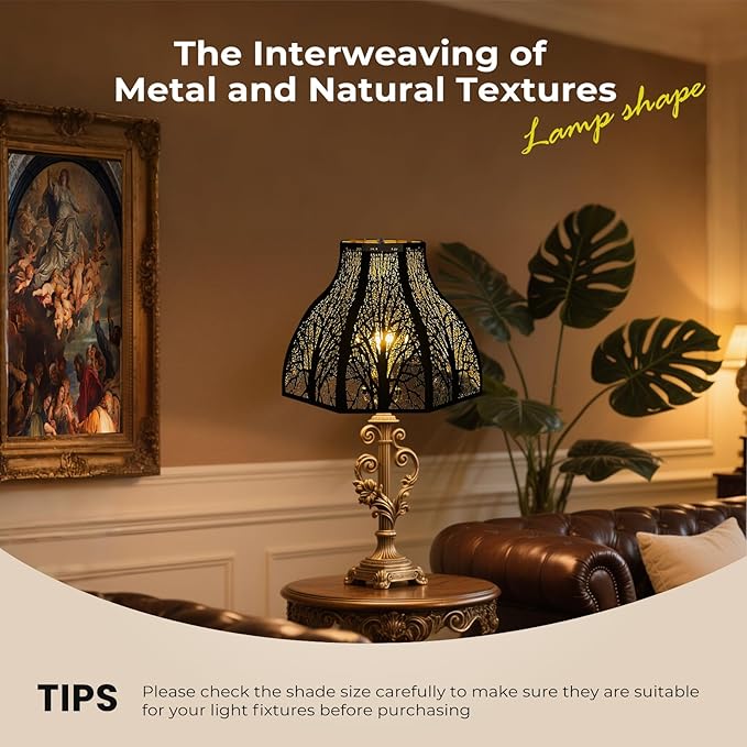 Metal large Antique Color Lamp Shade, gothic rustic lamp shade,modern black 8-Petal Lotus Design lamp shades,5.32" Top Diameter, 13" Bottom Diameter, 9.5" Height, Etched Forest Pattern