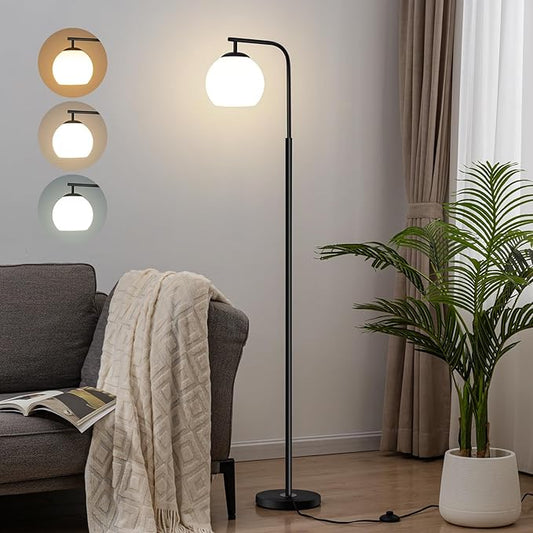 Floor Lamps for Living Room, 3 Color Temperature Bedroom Standing Lamps with Shatter-Resistant Shade, Modern Stand Up Lamp Office Floor Lamps for Bedroom Kids Room Reading Room, Black