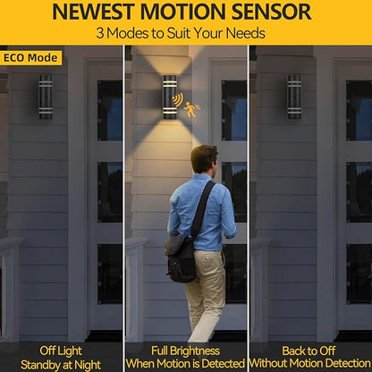 SHlMR Motion Sensor Outdoor Lights, Modern Dusk to Dawn Outdoor Lighting Wall Mount with Bulbs, Black Exterior Sconce Aluminum Up and Down Waterproof Motion Detector Lights for Outside, ETL Listed