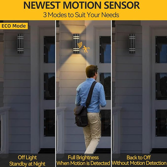 SHlMR Motion Sensor Outdoor Lights, Modern Dusk to Dawn Outdoor Lighting Wall Mount with Bulbs, Black Exterior Sconce Aluminum Up and Down Waterproof Motion Detector Lights for Outside, ETL Listed