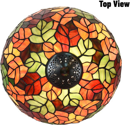 TL0021 Maple Leaves Tiffany Table Lamp Stained Glass Shade Reading Desk Light 12 X 20 Inches for Bedroom Living Room, Handcrafted Art Deco for Home Office, LED Bulb Included (Maple Leaves)