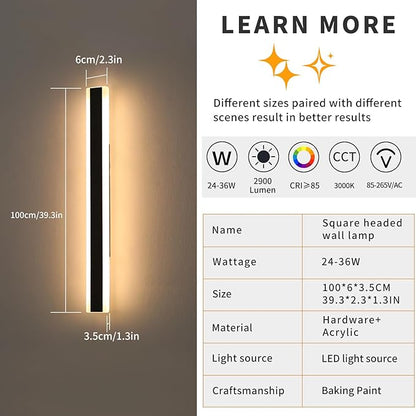 Mikeru 2pack 39.3inch Outdoor Wall Light Fixtures, 3000K Modern Exterior Lights for House Ip65 Waterproof Rust Outdoor Light Fixtures Hardwire Wall Mount Exterior Lighting for Shop,Garage