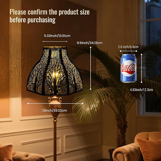 Metal Black and Gold lamp shades for floor lamps for bedroom or living room, 8-petal lotus lamp shape drum lamp shades, corner floor fan lamp with spider fitter (5.32" top x 13" bottom x 9.5" high)