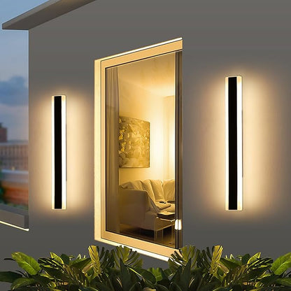 Mikeru 2pack 23.6inch Modern Outdoor Wall Light Fixtures, 3000K Exterior Lights for House, Shop, Garage - IP65 Waterproof, Rust Resistant, Hardwire Mounting