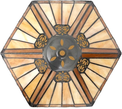 Tiffany Lamp Shade Replacement, 12 Inch Openwork Hexagon Stained Glass Vintage Handmade Cute Decor Ceiling Light Shade for Table Lamp Pendant Light