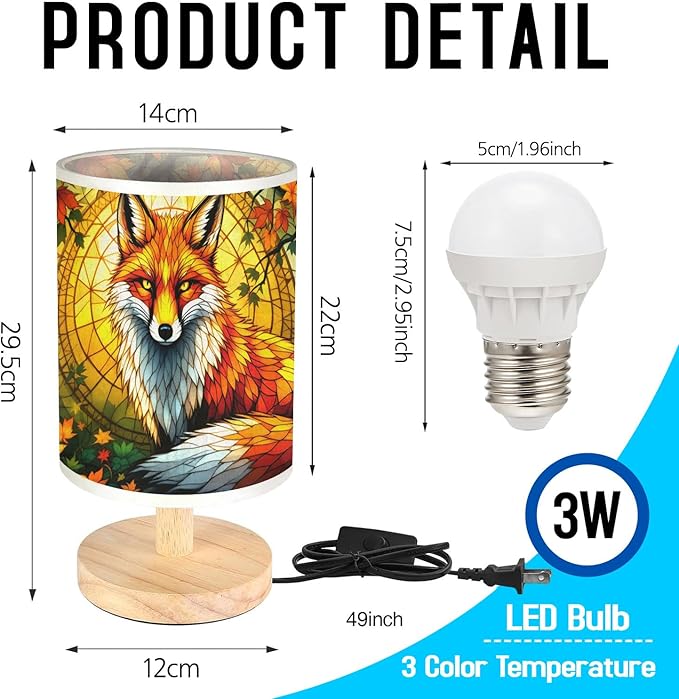 Butterfly Table Lamp LED 3-Color Pressed Bedside, Shade Lamp with Wood Base for Bedroom Living Room Desk Office TL01 (Fox Table Lamp)