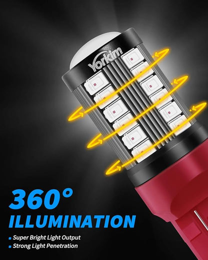 Yorkim 7440 Led Bulb Bright Red Lights, T20 Led Bulbs, 7443 Led, 7441 Led, W21W Led, 7444 Bulbs, for reverse/backup/brake light - 5730 33 SMD pack of 2