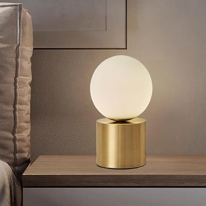 Mid Century Modern Table Lamp with Gold for Bedroom Bedside Night Light White Glass Globe Table Lamp for Bedroom Living Room and Office