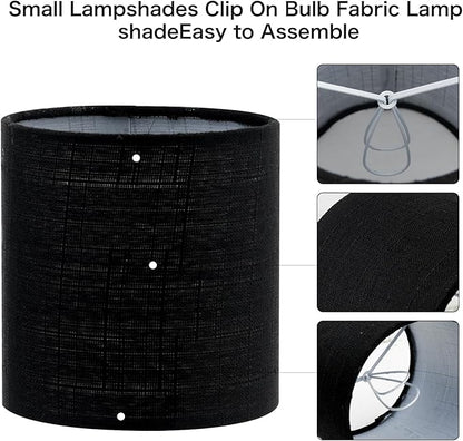 Chandelier Lamp Shades, Small Lamp Shades Clip-on Bulbs Only for Candelabra Bulbs, Black Chandelier Shades 6 Pcs, Mini Lampshades for Chandeliers 5.1" X 5.1" X 5.3, Home Decor Fabric Linen Lampshade