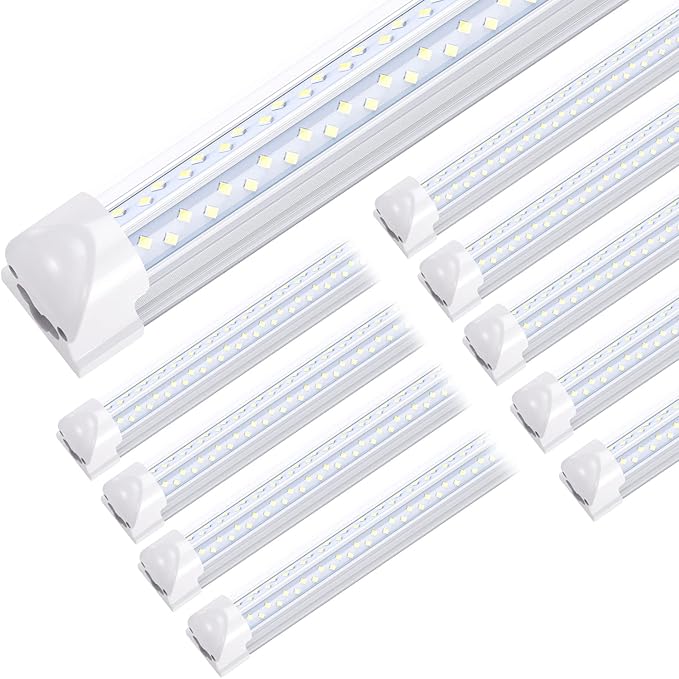 8 ft Led Shop Light Fixture 120W 14400 Lumens 6500K Cold White T8 V Shaped Integrated Led Tube Light 4 Rows Cooler Door Light, Warehouse Super Bright White Pack of 10