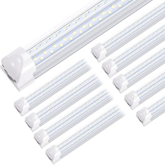 8 ft Led Shop Light Fixture 120W 14400 Lumens 6500K Cold White T8 V Shaped Integrated Led Tube Light 4 Rows Cooler Door Light, Warehouse Super Bright White Pack of 10