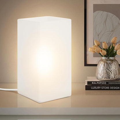 9 Inch Square Table Lamp with White Frosted Glass Shade Stylish Ball Light Lamp for Bedroom Living Room and Bookshelf Modern Design Perfect for Home Decor, Without Bulb