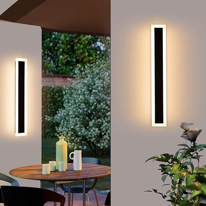 Mikeru Upgraded Widened 2pack 23.6inch Outdoor Wall Light Fixtures, 3000k Exterior Lighting Fixtures Ip65 Waterproof Rust Long LED Wall Light Hardwire Wall Mount Porch Lights (Width: 5.5inch)
