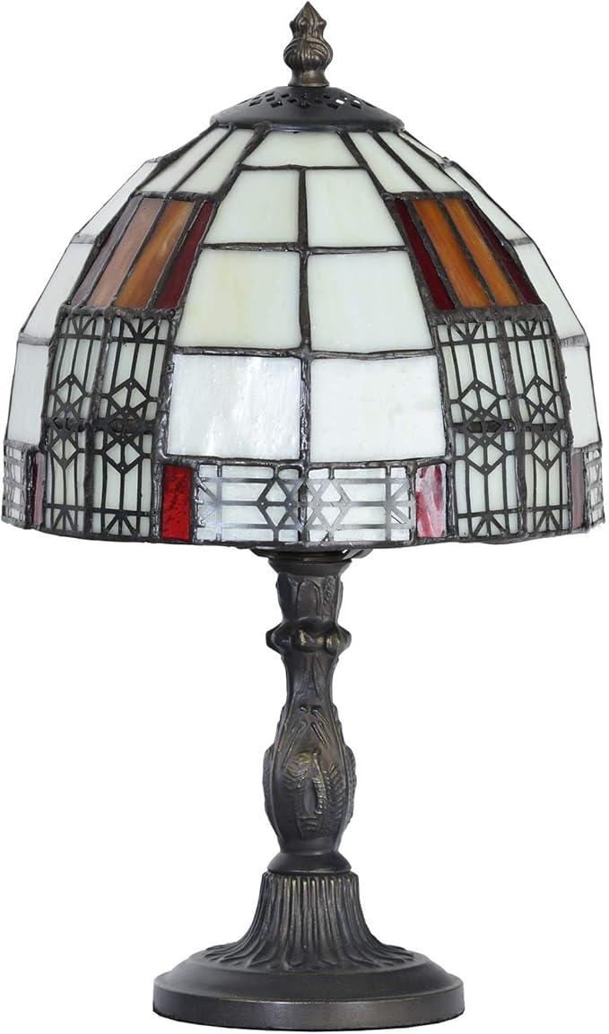 Bieye L10728 Color Block Tiffany Style Stained Glass Table Lamp with 8-inch Wide Lampshade for Bedside Bedroom Living Room, 13" H
