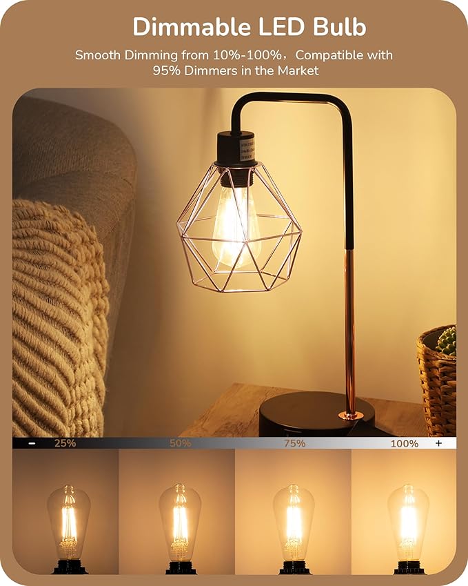 EDISHINE 6 Pack Vintage LED Edison Bulbs 8W Equivalent 60W, ST64 Dimmable Led Light Bulbs, 700LM 2700K Warm White Light E26 Base, Decorative Antique LED Filament Bulbs for Home and Commercial