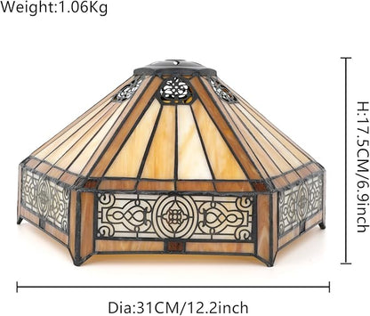 Tiffany Lamp Shade Replacement, 12 Inch Openwork Hexagon Stained Glass Vintage Handmade Cute Decor Ceiling Light Shade for Table Lamp Pendant Light