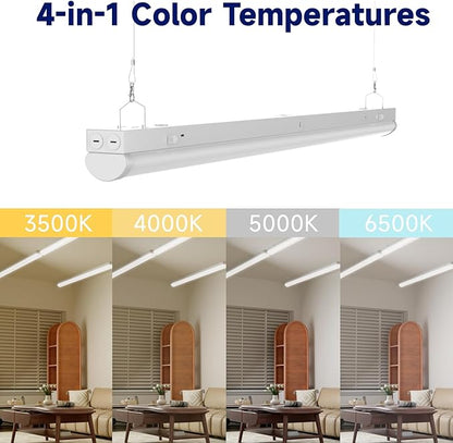 4FT LED Linear Strip Light, LED Shop Lights 40W/35W/30W Selectable,4 Color Selectable 3500K-6500K Adjustable,0-10V Dimmable Commercial Garage Office Ceiling Light Fixture, ETL DLC Listed (4 Pack)