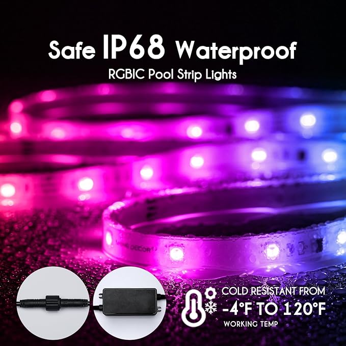 Shine Decor IP68 LED Strip Light 52.5 FT, DC 24V RGB+IC LED Strip Lights, Outdoor Rope Lights with Remote APP Control Music Sync, Color Chasing LED Lights Strip for Chrismas, Pool, Home Decor