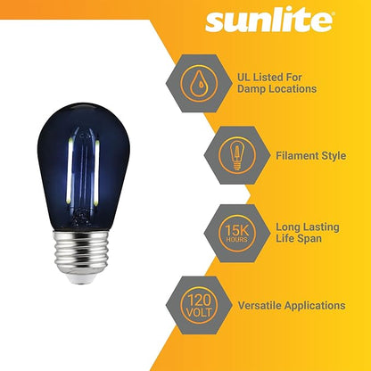 Sunlite LED S14 String Light Bulb, 2 Watts (25W Equivalent), Medium E26 Base, Party Decoration, Holiday Lighting, Transparent, Dimmable, UL Listed, Black, 6 Count