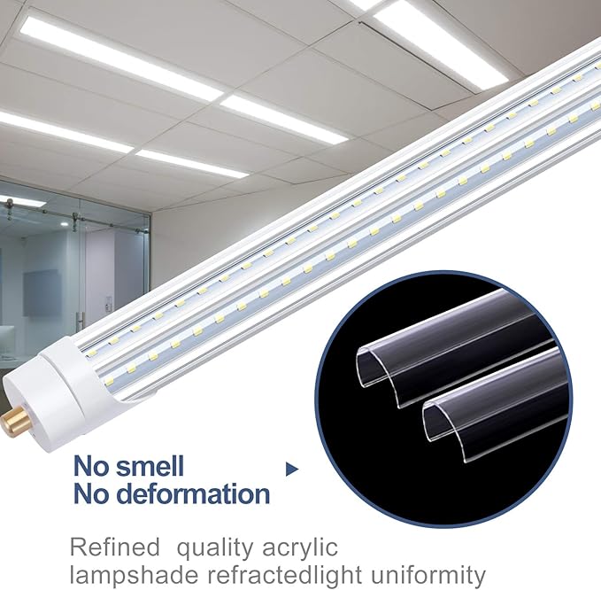 T8 8FT LED Shop Light, 90W 10000LM LED Light Tube, Single Pin FA8 Base, Cool White 6000K,V Shaped Tube Light, 96" Bulb Light Replacement for 8Ft Fluorescent Light, Ballast Bypass (20Pack)