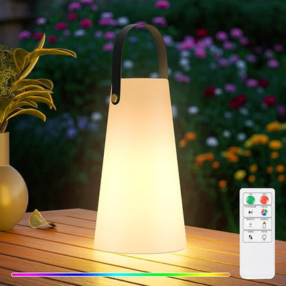 Outdoor Lanterns, GGII Rechargeable Camping Lantern with IP44 Waterproof, Battery Operated Outdoor Portable Cordless Table Lamp with RGB Lights for Patio Balcony Garden (Large Size)