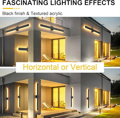 Aipsun 2 Packs Black Outdoor Wall Light 39.4inch Modern LED Exterior Wall Sconce, Long LED Linear Exterior Lights 3000K 4000K 6000K for House Living Room Corridor(3CCT)