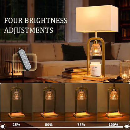 PoKat Gold Table Lamps for Bedroom with Candle Warmer & Timer, Mid Century Modern Bedroom Lamps for Living Room Night Stands, Bedside Lamps for End Table, Dinning, Bathroom, Bulbs Included