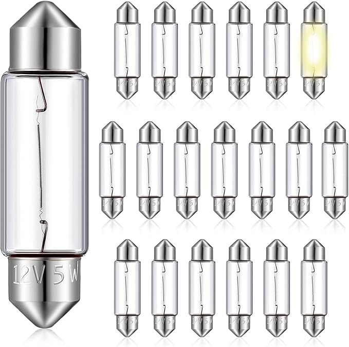 20 Pcs Xenon Festoon Light Bulb Clear Double Ended Festoon Bulb Marine Festoon Bulb 12V Standard Miniature 6411 Bulb for Mantel, Shelves, Bookcase, Refrigerator, Car Tail Light, Dome Light (10W)