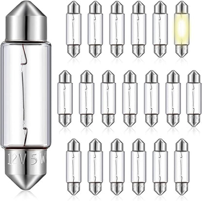 20 Pcs Xenon Festoon Light Bulb Clear Double Ended Festoon Bulb Marine Festoon Bulb 12V Standard Miniature 6411 Bulb for Mantel, Shelves, Bookcase, Refrigerator, Car Tail Light, Dome Light (10W)
